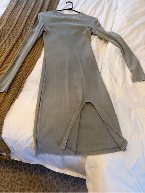 Young Fabulous and Broke Sage Green Long Sleeve Ribbed Knit Dress with slit